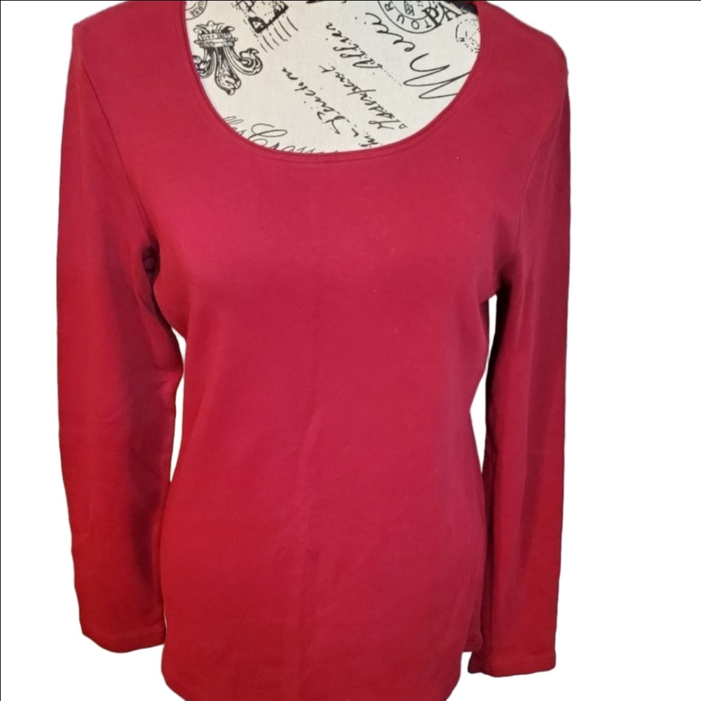 Karen Scott red long sleeve Scoop Neck Top Blouse jersey Size medium
